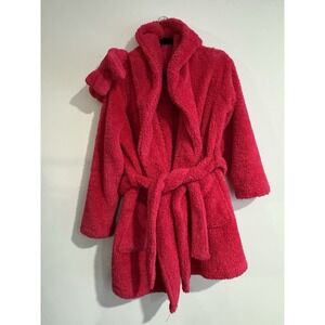 Colsie Womens Faux Fur Cozy Hooded Robe & Headband Pink Metallic Glitter XS S‎